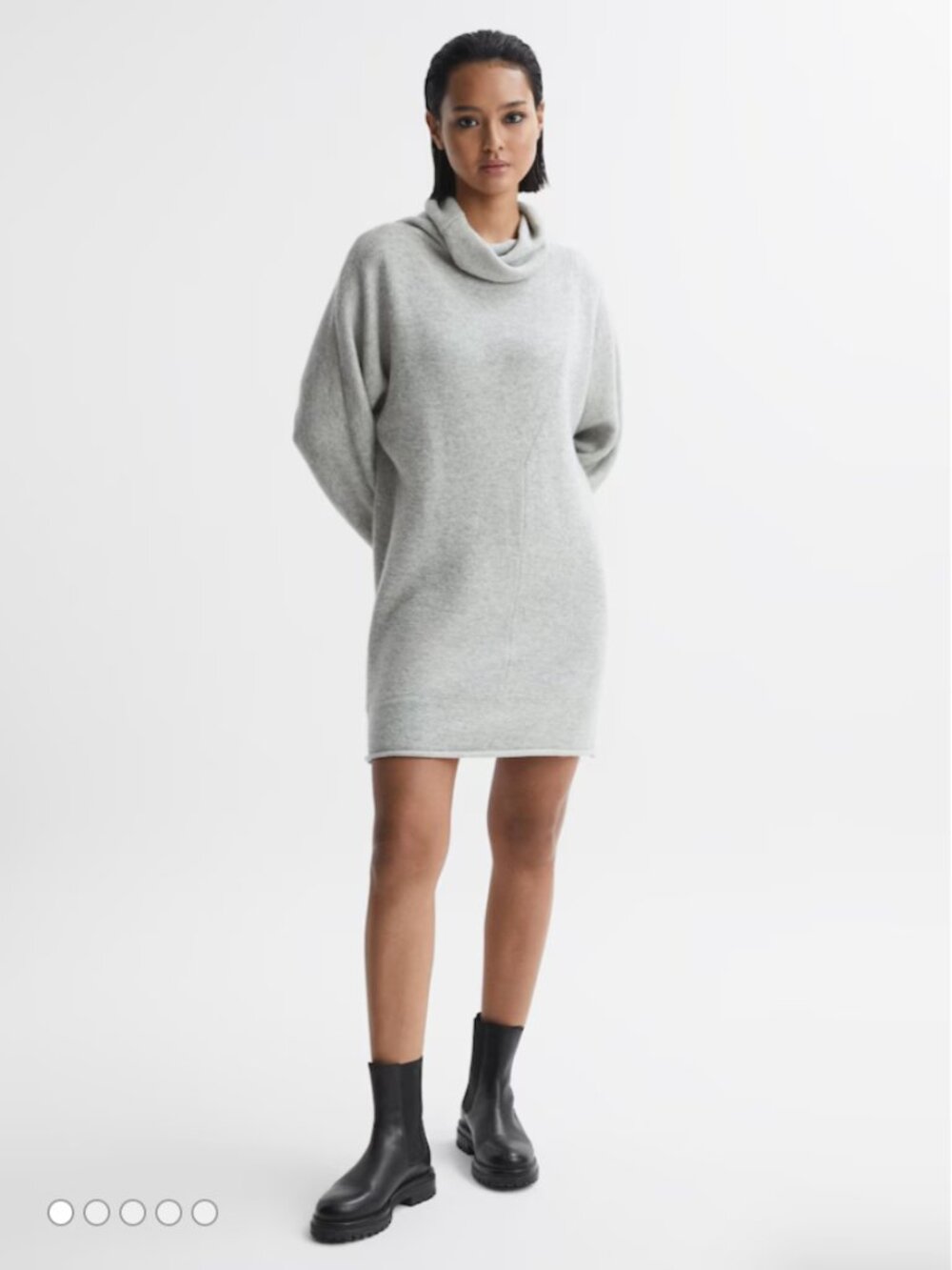 Reiss Oversized Wool Blend Cowl Neck Mini Dress in Soft Grey - Size S